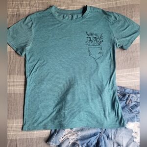 Blue shirt flower pocket